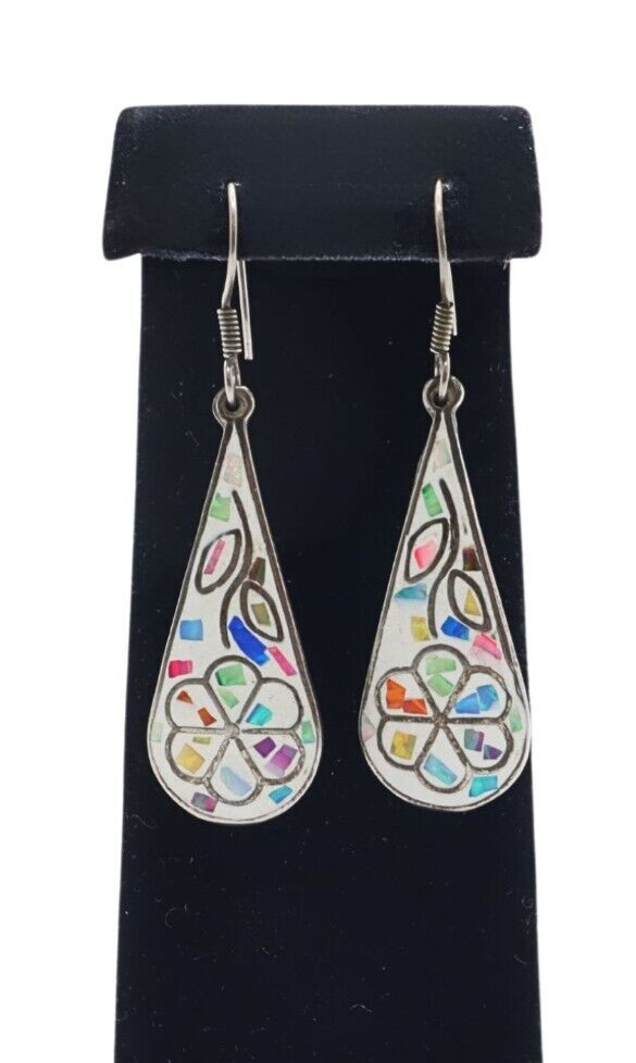 Sterling Silver Multicolor Opal Dangle Earrings - image 1