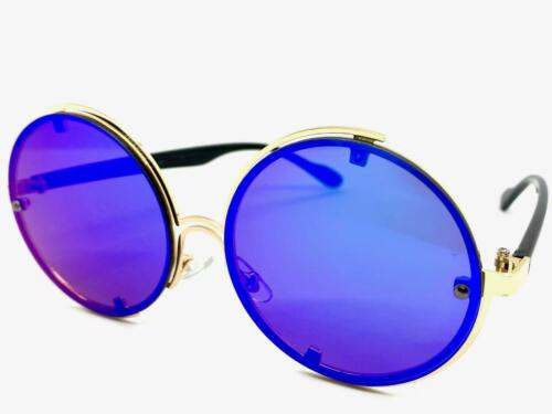 EXAGGERATED Vintage Retro Modern Style SUN GLASSES Round Gold Frame Mirror Lens - Picture 3 of 8
