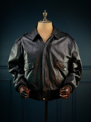 Vintage 80s Schott 184SM A2 Black Leather Flight Aviator Jacket Made in USA  XL 