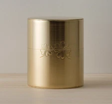 Kyoto Kaikado Handicraft Airtight Brass Caddy Clover Leaf 200g w/o Scoop Japan