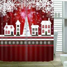 Snow And Christmas House 3D Shower Curtain Waterproof Fabric Bathroom Decoration