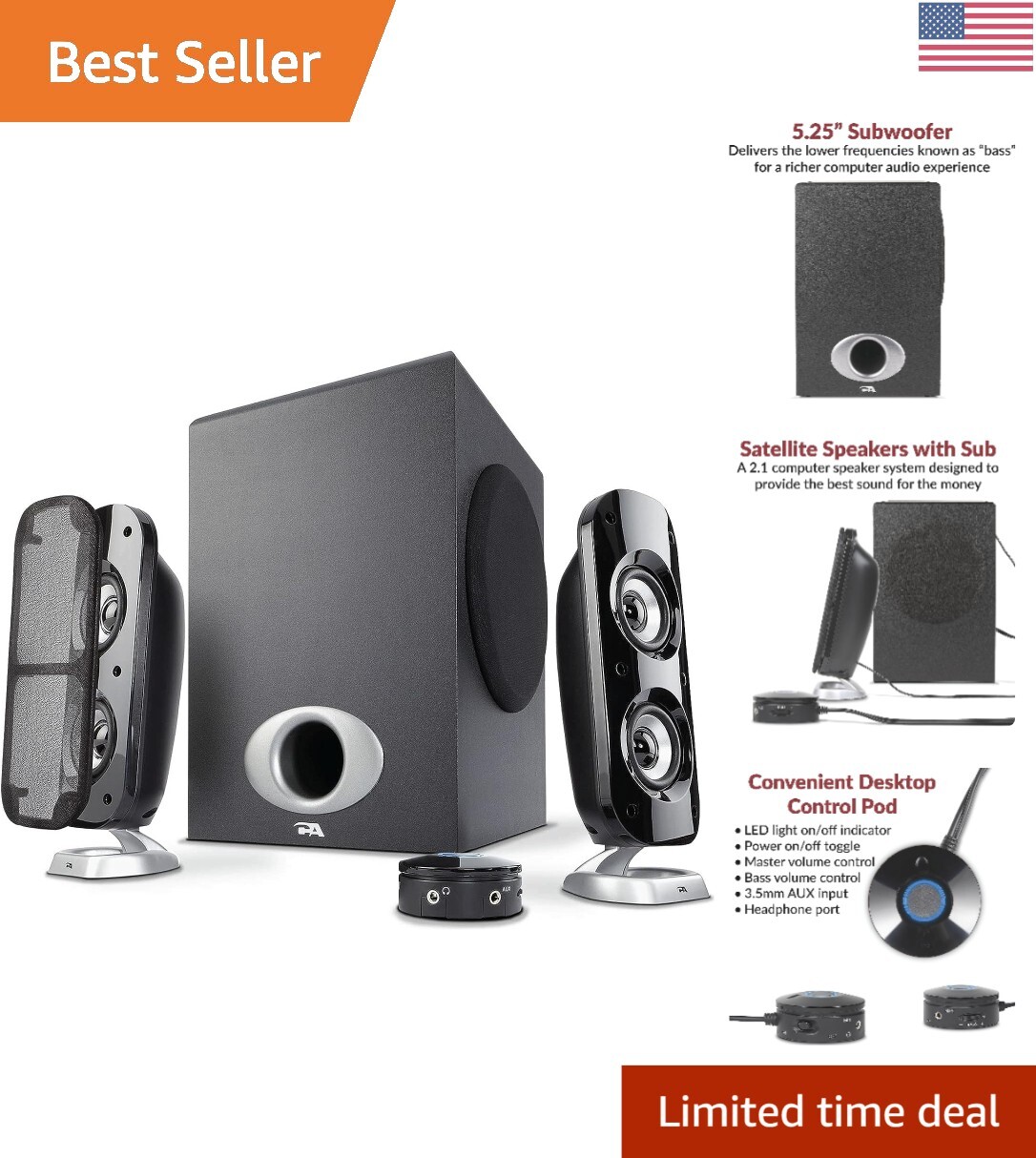 Elegant Speaker System with Subwoofer Crisp Sound for Music, Movies,  Games