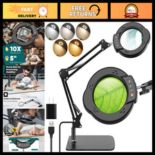 10X Magnifying Glass with LED Light, Dimmable 5 Color Modes, Hands-Free Desk Lam