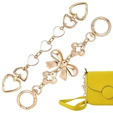 2Pcs Bag Extender Chain White Heart Bow Bag Strap Extender, Gold Chain 
