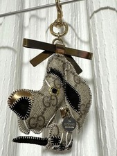Gucci GG supreme Great Dane Dog Gold Ribbon Bag Charm Keychain Key Ring