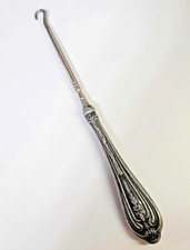 Victorian Silverplate Metal Button Hook /Shoe/Spat Hook tool Art Nouveau Floral