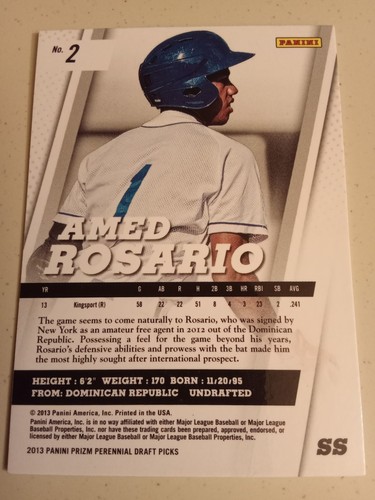 2013 Panini Prizm Perennial Draft Amed Rosario AUTOGRAPH #2 Rookie Baseball Card - Picture 2 of 2