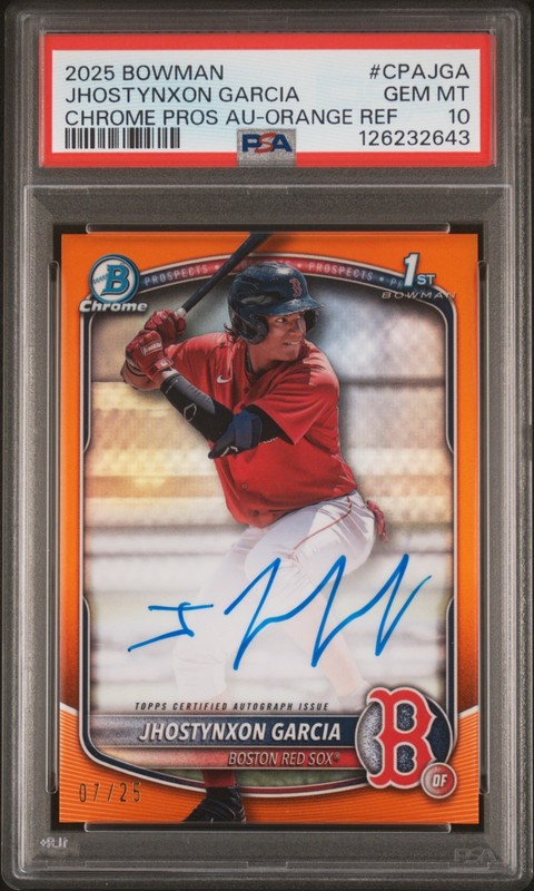 2025 Bowman Chrome Jhostynxon Garcia ORANGE REFRACTOR AUTO PSA 10 RED SOX 07/25