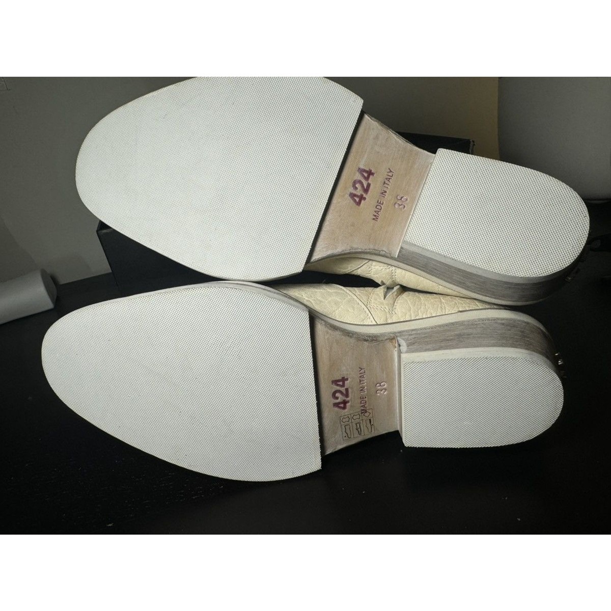 424 White Zip Shine Calf Cuban Boots | eBay display picture 2