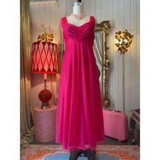 vintage 1950s fuchsia chiffon nightgown, vanity fair, rhinestone, empire waist s