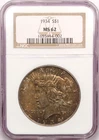 1934 Peace Silver Dollar $1, NGC MS62, Uncirculated BU, Heavy Toning!