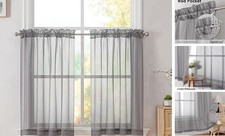 Grey Short Sheer Kitchen Tier Curtains 42"W x 36"L Pack of 2 Charcoal Grey