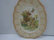 Cracker Barrel Easter Traditions Egg Shaped Plate Spring Bunny Rabbit Family