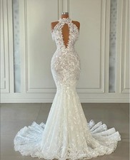 Luxury Mermaid Wedding Dresses High Neck Sleeveless Lace Appliques Bridal Gowns