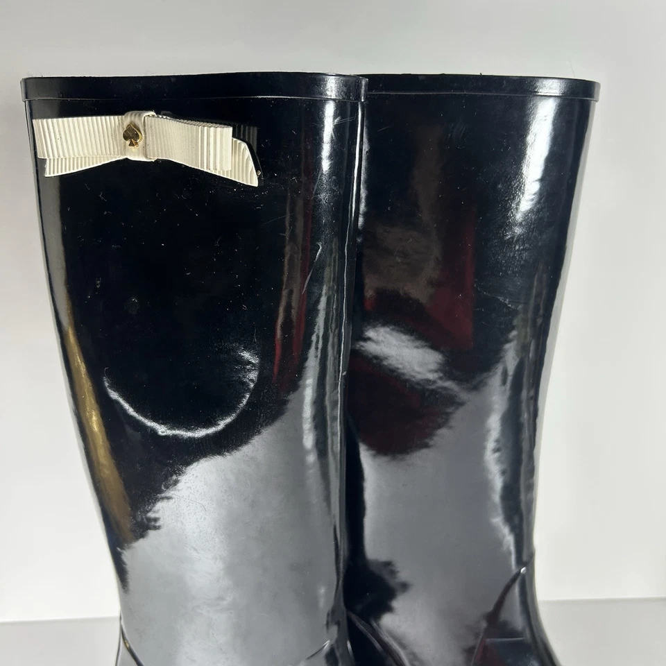 Botas de lluvia Kate Spade New York Raylan con lazo para mujer 9 negras tacones altos gruesos leer Foto 2 de 4