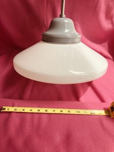 Large Vintage Art Deco Milk Glass Schoolhouse Hanging Fixture
