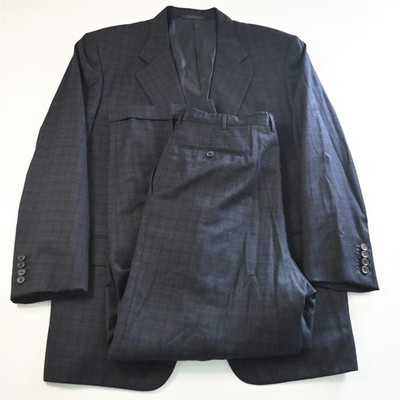 Ginluca Isaia Napoli 44R 34x30 Black Windowpane Check Superfine Wool Italy Suit