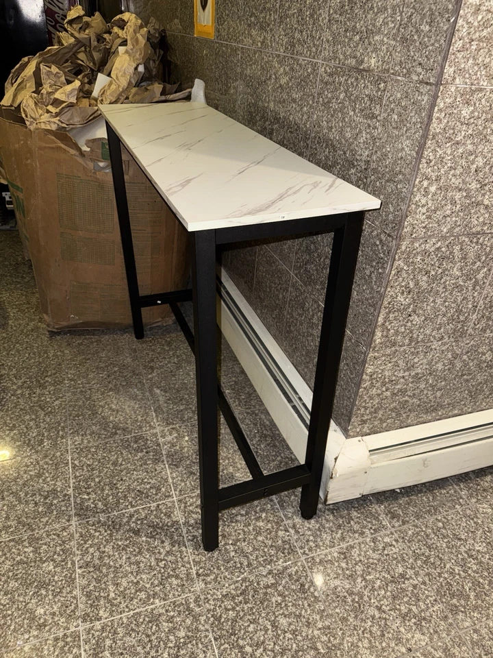 Mesa consola 47,5" rectangular negra con mesa de entrada de mármol sintético blanco Foto 4 de 4