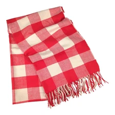 J Crew Red & White Plaid Picnic Blanket Scarf w/Fringe | Holiday Christmas NWT