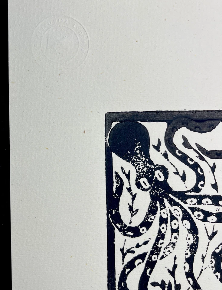 Original Holzschnitt „Octopus“ signiert aus den 1960er Limitiert 9/15 Topzustand - Bild 2 von 3