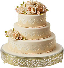 16 Inch Large Gold Cake Stand,Hollow Floral Pattern round Metal Dessert Stand, E