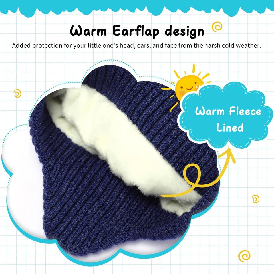 Gorro de coche para niños con orejeras, sombrero de invierno forrado de lana con pompón, unisex... Foto 3 de 4