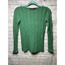 Lauren Ralph Lauren Womens Lightweight Cable Knit Sweater Green Sz S Preppy
