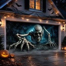 7 x 16 FT Halloween Garage Door Cover Giant Scary Skeleton Backdrop Banner Hallo