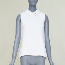 DIOR white crepe yellow crystal embroidered bee collar blouse FR38 M
