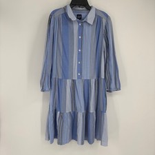 Gap Blue Striped Tiered Button Front Shirt Dress Long Sleeve Size L Academia 
