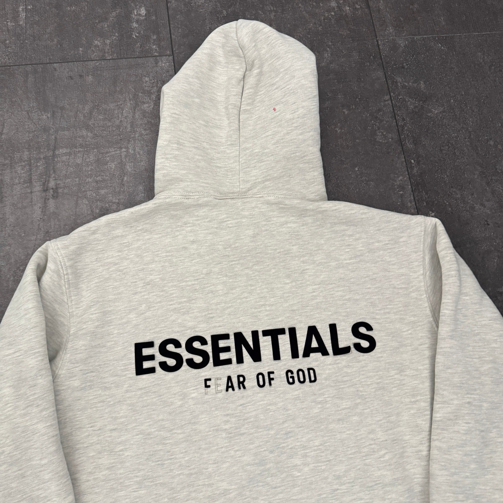 Fear of God Essentials Hoodie Heather Oatmeal Grey XS Small Logo Pullover thumbnail 3