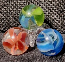 Vintage Vitro Agate Hybrid Cat's Eye Marbles. .5/8" Mint to Nm. HTF Color Combo