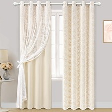 Blackout Curtains for Bedroom Double Layer Beige Curtains for Living Room 84 ...