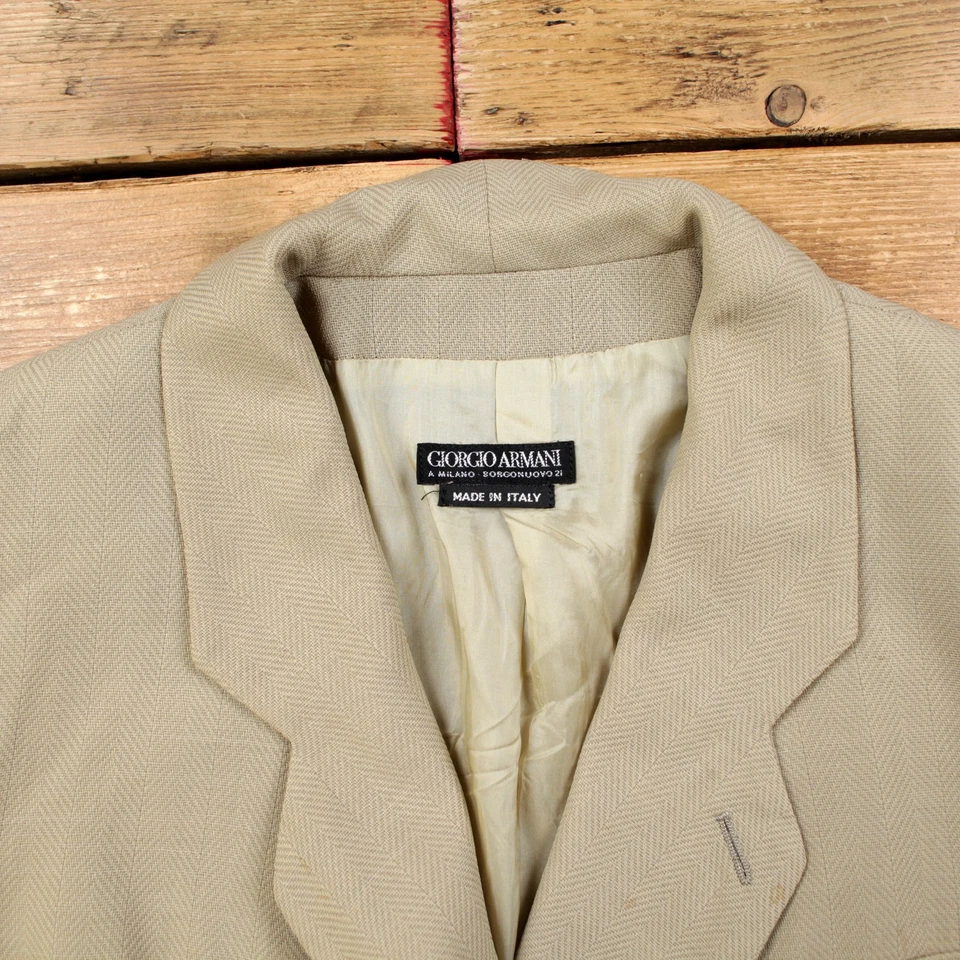 Vintage Giorgio Armani Blazer Jacket L Herringbone Beige Womens - Изображение 4 из 4