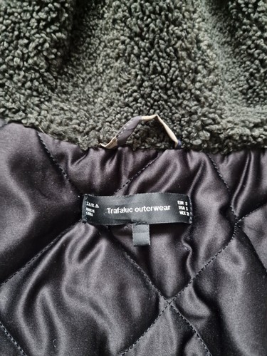 Green camo bomber jacket with fur hood and fleece lining fluffy Zara size Small - Picture 8 of 9