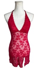 Victoria Secret Lace Chemise Slip Red Halter Lingerie Size Small Babydoll