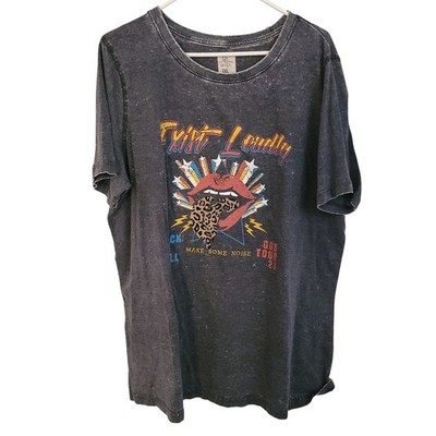 Glitzy Girlz Lifestyle Exist Loudly Graphic Tee Charcoal Mineral Wash 2XL Tour