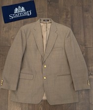 Stafford Mens Tan Beige Wool Blend Gold Button Blazer Sport Coat Jacket Size 44R