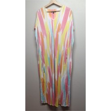 Ellen Tracy Maxi Dress Women Size S/M Pink Yellow Boxy Jersey Beachy Vacation