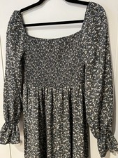 SHEIN Women’s Size Large Floral Long Sleeve Smocked Long Dress Blue