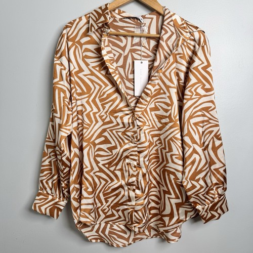 NEW LUSH Copper Sand Button Up Satin Top Womens Small