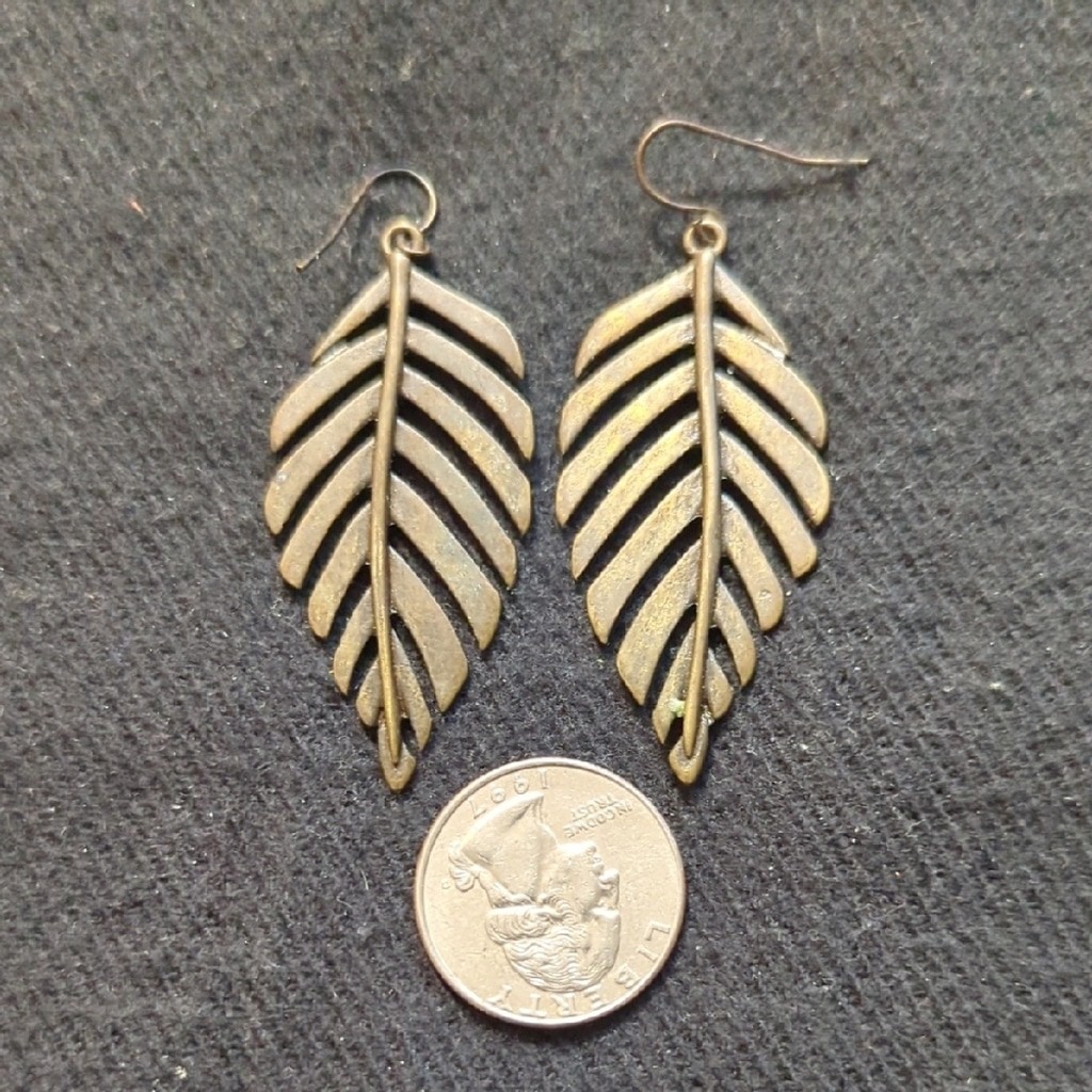 Bronze Tone Leaf Dangle Statement Earrings - image 2