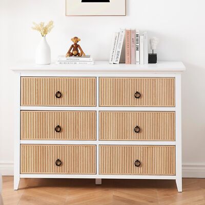 Fluted 6 Drawers for Bedroom Farmhouse Wood Dresser Chest of Drawers Organizer