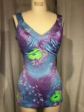 Vintage 70  s Purple and Blue Geometric Print One-piece Swimsuit
