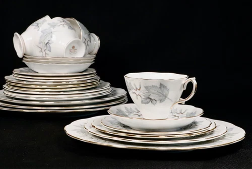 Stunning Royal Albert Silver Maple, 4 - 6 piece place settings, 24 pieces total