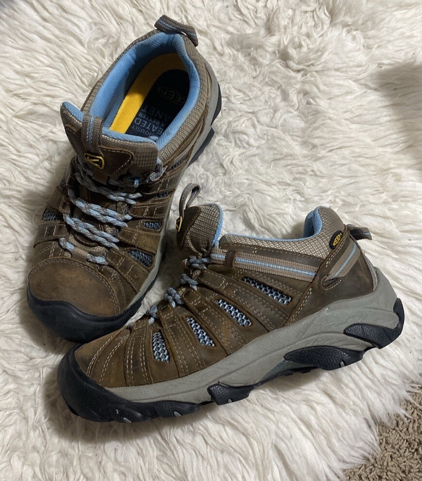 Scarpe basse da trekking KEEN Voyageur donna 9 pelle marrone blu atletiche trail