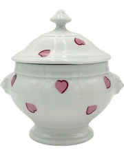 D. Porthault Paris Soup Tureen Les Coeurs Pink Hearts Porcelain Limoges