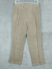 Bachrach Mens 34x31 Beige Chino Dress Pants Pleated Cuffed Plaid Check Grampa
