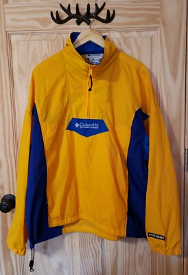 Vintage 90s Columbia Sport Zip Pullover Yellow Blue Windbreaker
