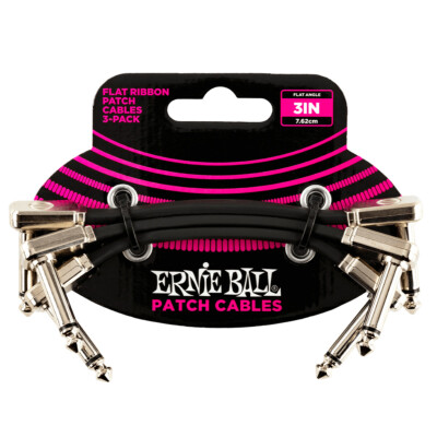 Ernie Ball 6220 3'' Flat Ribbon Guitar Effects Pedal Patch Cable 3-Pack